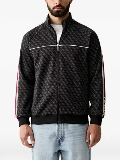 Guess Usa Monogram-print Zip-up Jacket In Black
