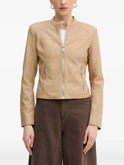 Guess Usa Monogram-print Zip-up Jacket In Neutral