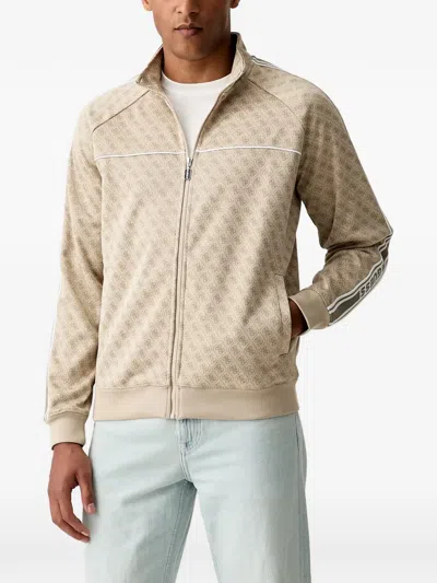 Guess Usa Monogram-print Zip-up Sweater In Neutral
