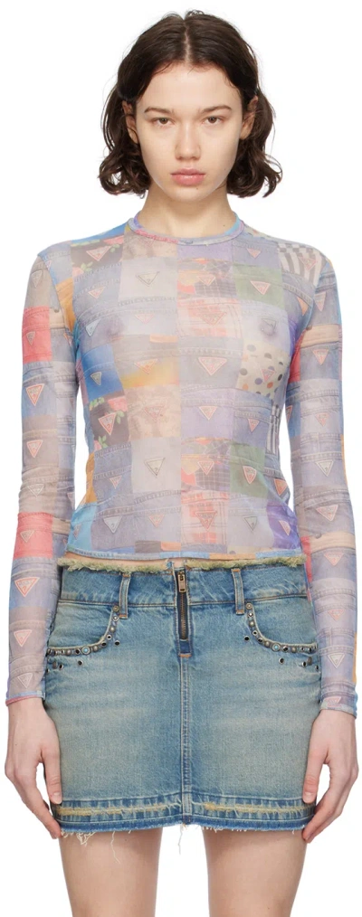 Guess Usa Multicolor Printed Long Sleeve T-shirt In Fb3b Gusa Patchwork