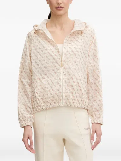 Guess Usa Nikla Hooded Patterned Jacket In Neutral