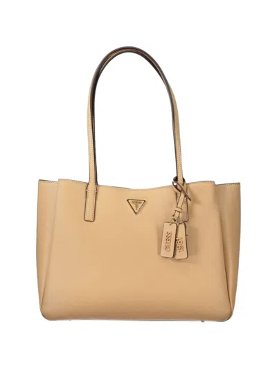 Guess Usa Noelle Logo-plaque Saffiano-effect Tote Bag In Nude