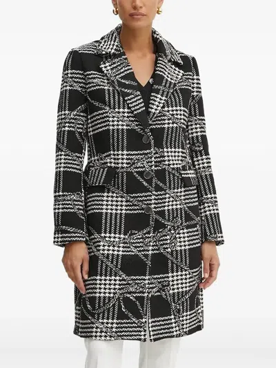 Guess Usa Notched Houndstooth-check Coat In Black