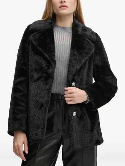 Guess Usa Notched-lapels Faux-fur Jacket In Black