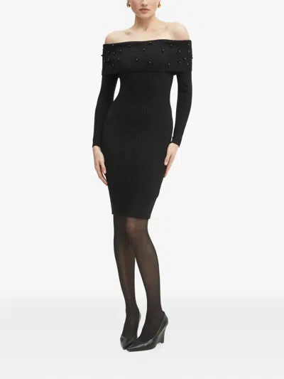 Guess Usa Off-shoulder Embellished Midi Dress In Black