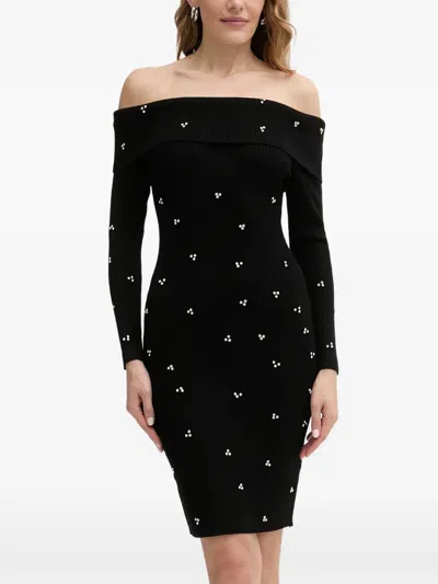 Guess Usa Off-shoulder Embellished Mini Dress In Black