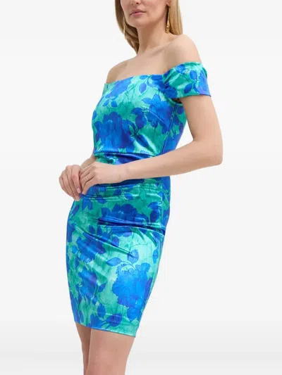 Guess Usa Off-shoulder Floral Mini Dress In Blue