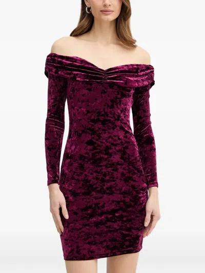 Guess Usa Off-shoulder Mini Dress In Purple