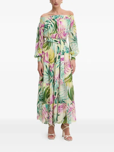 Guess Usa Off-shoulder Tiered Maxi Dress In Gray