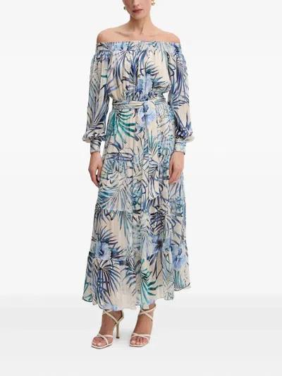 Guess Usa Off-shoulder Tiered Maxi Dress In Blue