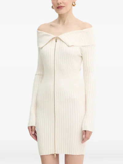 Guess Usa Off-shoulder Zip Mini Dress In Neutral