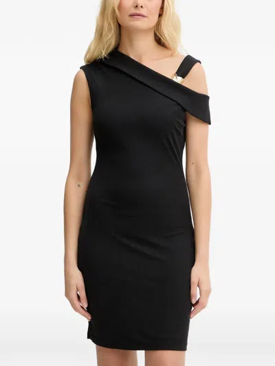Guess Usa Off-shoulder Ribbed Mini Dress In Black