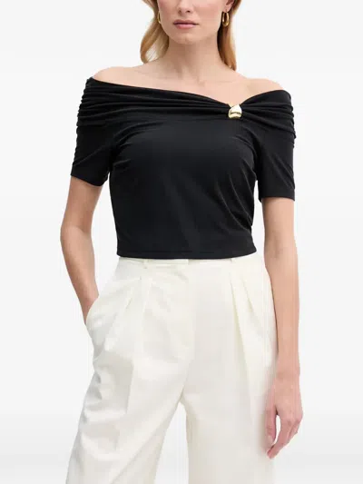 Guess Usa Off-shoulder Ribbed-knit T-shirt In Black