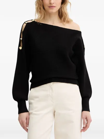 Guess Usa Off-the-shoulder Button-detail Sweater In Black