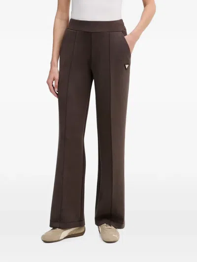 Guess Usa Olympe Logo-plaque Flared Trousers In Brown
