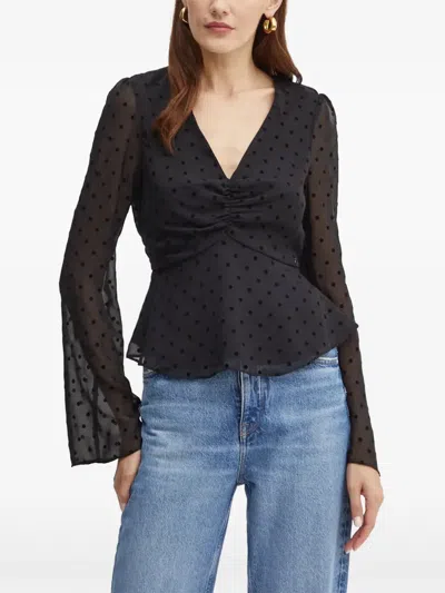 Guess Usa Olympe Polka-dot Ruched-front Top In Black