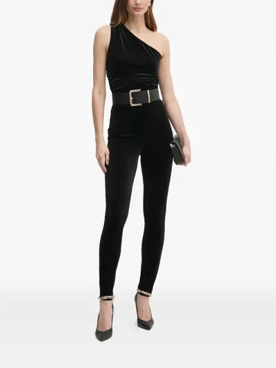 Guess Usa One-shoulder Velvet Jumpsuit In Black