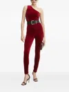 Guess Usa One-shoulder Velvet Jumpsuit In Red