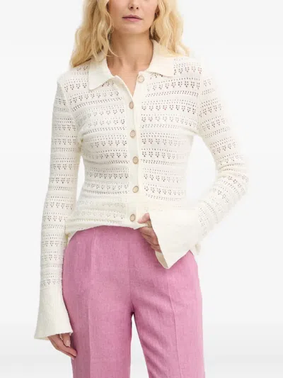 Guess Usa Open-knit Button-up Cardigan In White