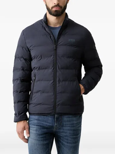 Guess Usa Padded Logo-print Jacket In Blue