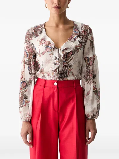 Guess Usa Paisley-print Ruffled Blouse In Neutral