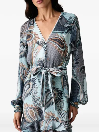 Guess Usa Paisley-print Ruffled Mini Dress In Blue