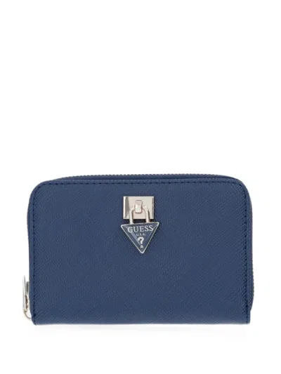 Guess Usa Patsie Logo-plaque Zip-around Wallet In Blue