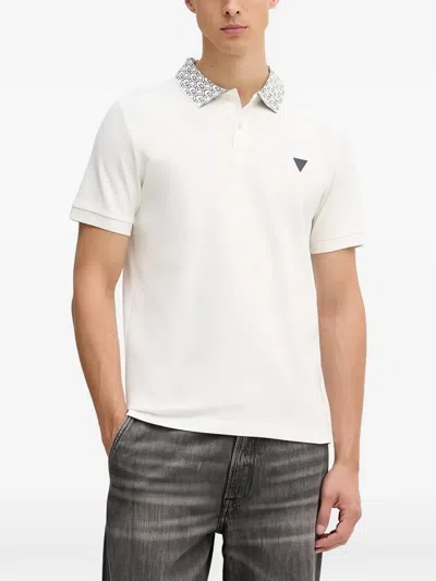 Guess Usa Patterned Collar Logo Polo Shirt In Neutral