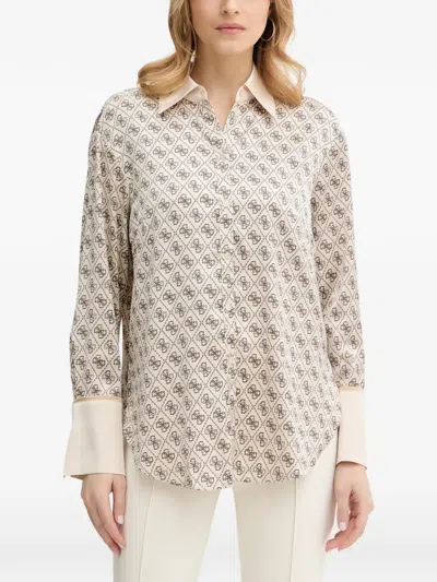 Guess Usa Patterned Collared Shirt In Neutral