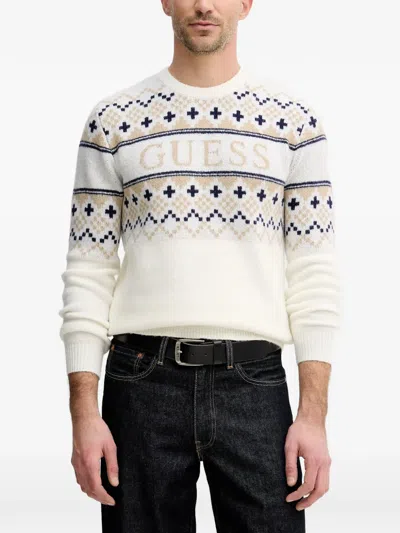 Guess Usa Patterned Crew-neck Sweater In Neutral