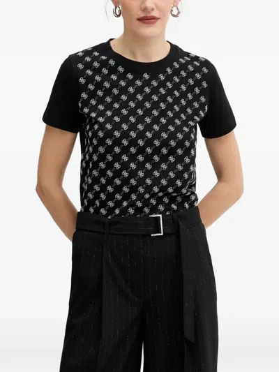 Guess Usa Patterned Crew-neck T-shirt In Black