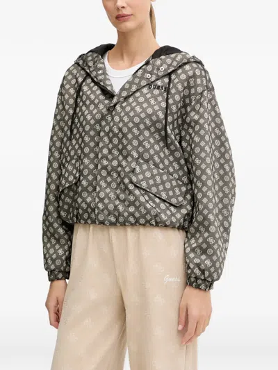 Guess Usa Patterned Hooded Jacket In Multi