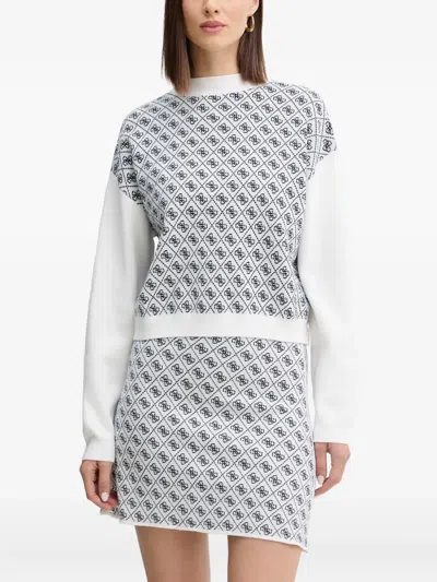 Guess Usa Patterned Long-sleeve Sweater In White