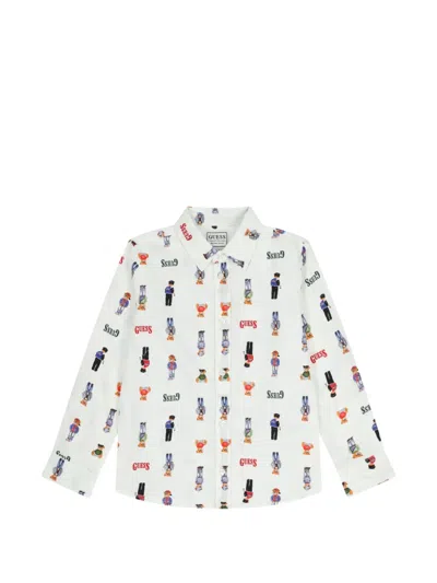 Guess Usa Kids' Patterned Long-sleeve Shirt In White