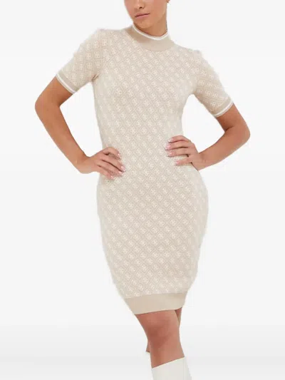 Guess Usa Patterned Short-sleeve Dress In Neutral