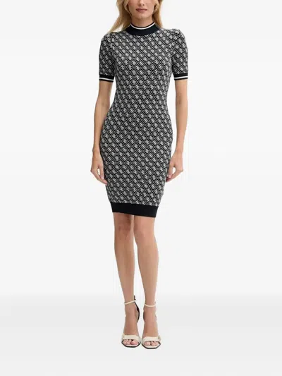 Guess Usa Patterned Short-sleeve Mini Dress In Black