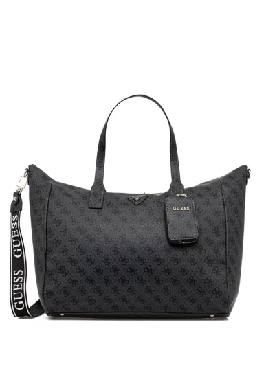 Guess Usa Patterned Zip Tote Bag In Black