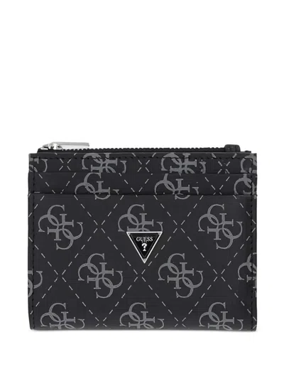 Guess Usa Patterned Zip Wallet In Black