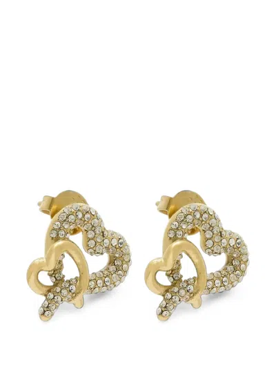 Guess Usa Pavé-set Heart Earrings In Gold