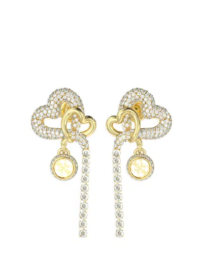 Guess Usa Pavé-set Heart-pendant Earrings In Multi