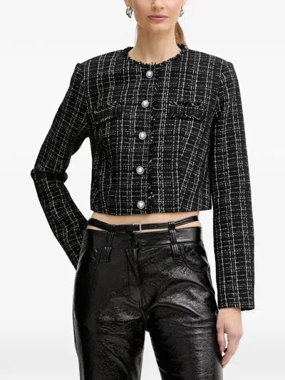 Guess Usa Pearl-button Tweed Jacket In Black