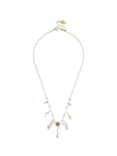 Guess Usa Pearl-fringe Necklace In Gold