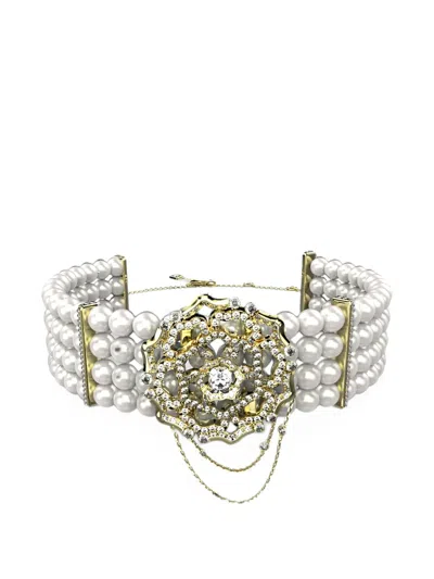 Guess Usa Peony Pearl Choker Necklace In Multi