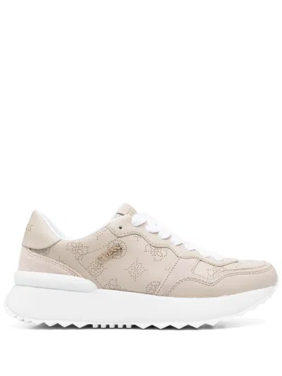 Guess Usa Perforated-detail Sneakers In Neutrals