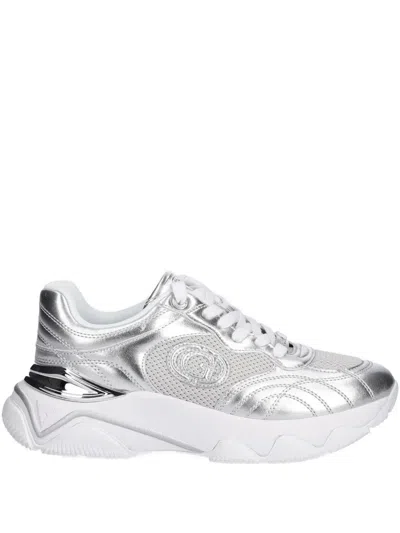 Guess Usa Perforated Logo Low-top Sneakers In Gray