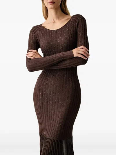 Guess Usa Perilla Rhinestone-embellished Pleated-skirt Maxi Dress In Brown
