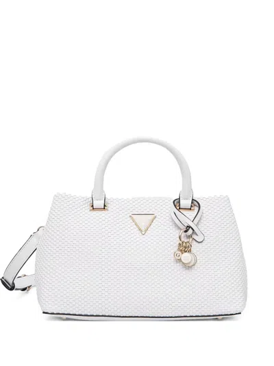 Guess Usa Phaedra Textured Leather Tote Bag In White