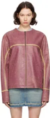 GUESS USA PINK CRACKLE LEATHER JACKET