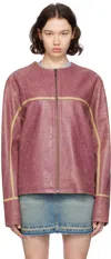 Guess Usa Pink Crackle Leather Jacket In P669 Distressed Dams