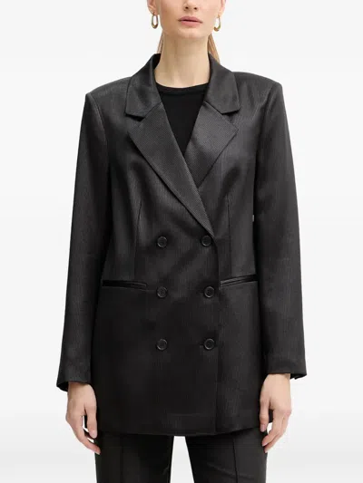 Guess Usa Pinstripe Double-breasted Top In Black